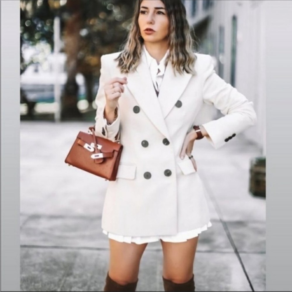 ZARA Velvet Double Breasted Oversized Blazer Ecru Off White Cream